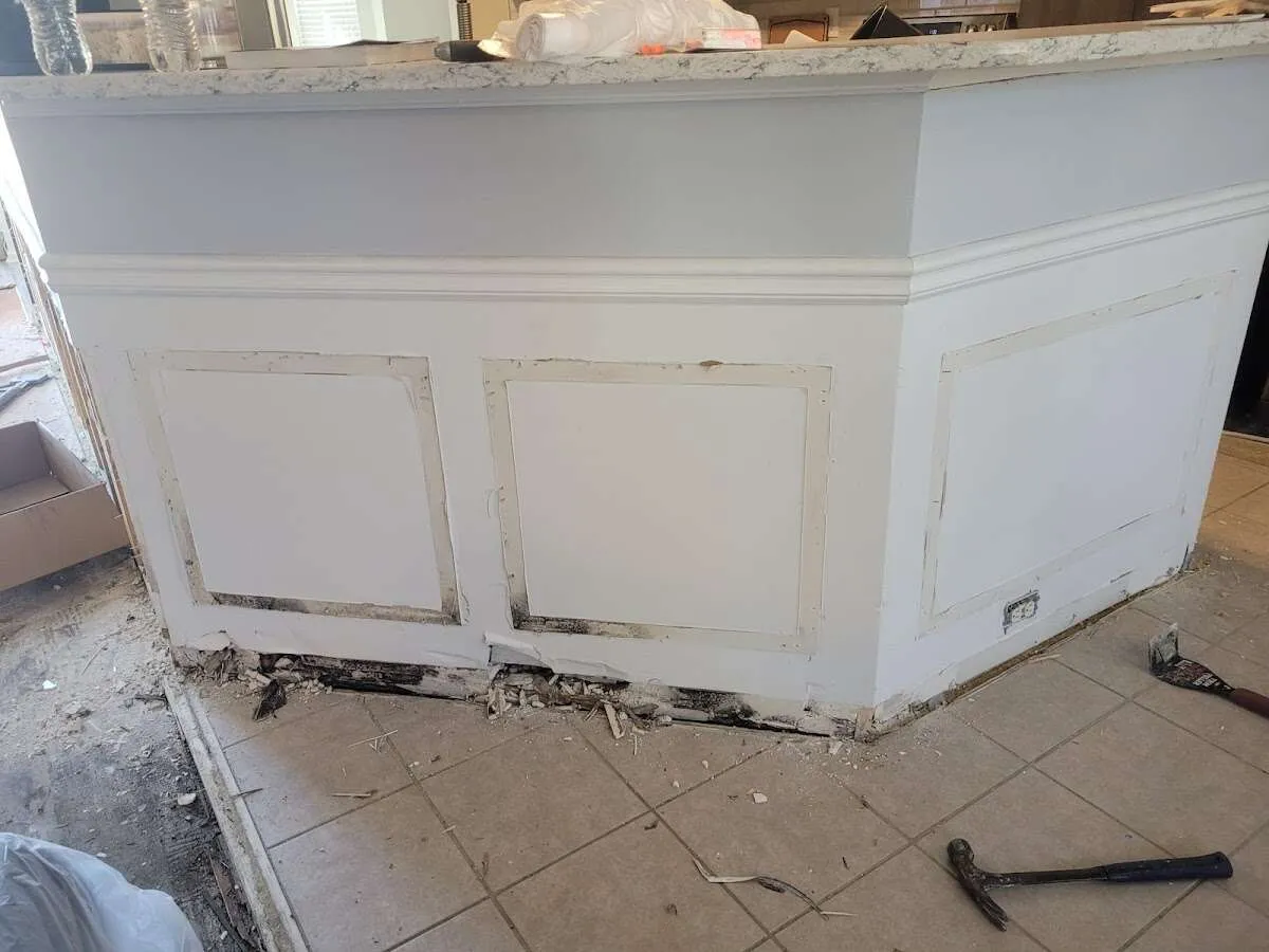 Water damage and mold on kitchen during Storm Damage Restoration in Keller